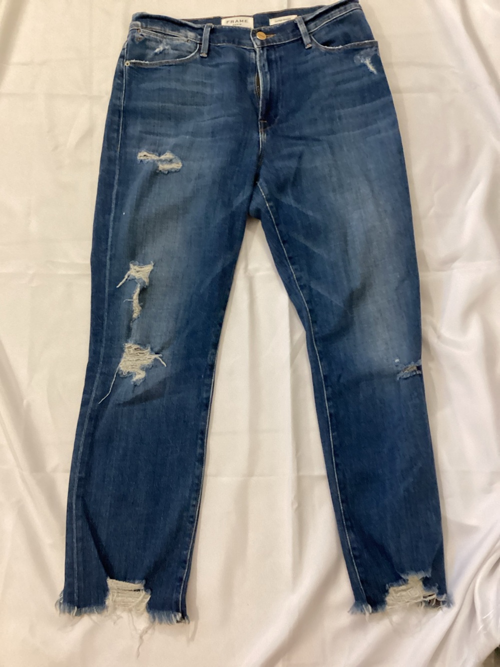 FRAME Le High Strait Raw Edge Distressed High Rise Jeans sz 30